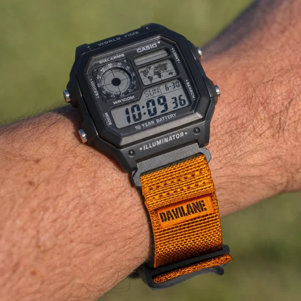 AE1200-Version-01 Orange MOLLE Nylon Watch Band for Casio AE-1200 / AE-1300