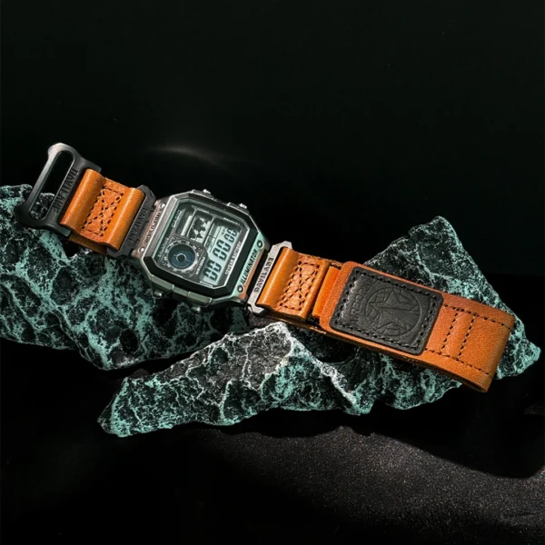 Quick Release AIR BORNE Leather Watch Straps Orange