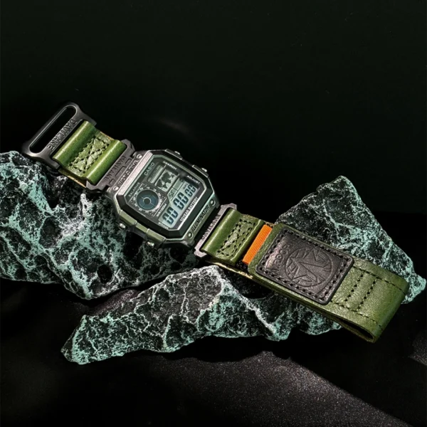 Quick Release AIR BORNE Leather Watch Straps Green