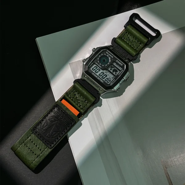 Quick Release AIR BORNE Leather Watch Straps Green