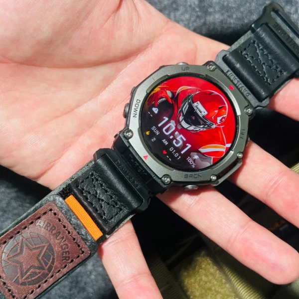 AIR BORNE Leather Watch Bands for Amazfit T-Rex 2 | Black