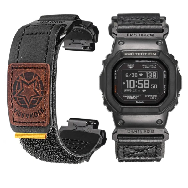 Air Ranger Leather Apple Bands for G-shock DW56003 Black Leather Hook-and-Loop Watch Band for G-Shock DW-5600 / GW-M5610