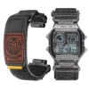 Black Leather Hook-and-Loop Watch Band for Casio AE-1200 / AE-1300