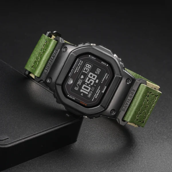 Green Air Ranger Leather Apple Bands for G-shock DW56002 Green Leather Hook-and-Loop Watch Band for G-Shock DW-5600 / GW-M5610