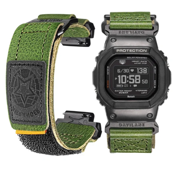 Green Air Ranger Leather Apple Bands for G-shock DW56003 Green Leather Hook-and-Loop Watch Band for G-Shock DW-5600 / GW-M5610