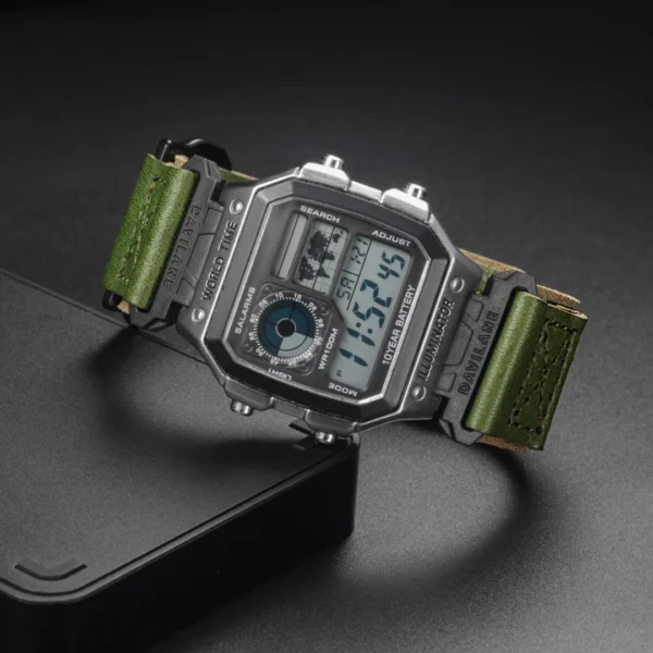 Green Leather Hook-and-Loop Watch Band for Casio AE-1200 / AE-1300