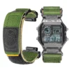 Green Leather Hook-and-Loop Watch Band for Casio AE-1200 / AE-1300