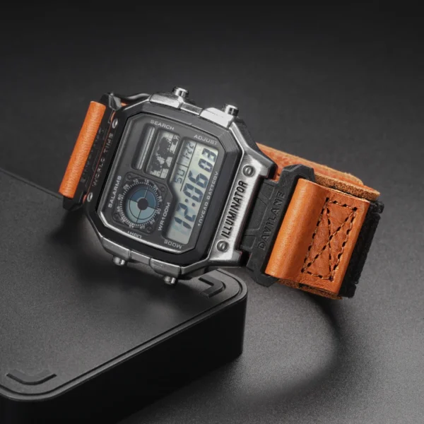 Orange Leather Hook-and-Loop Watch Band for Casio AE-1200 / AE-1300
