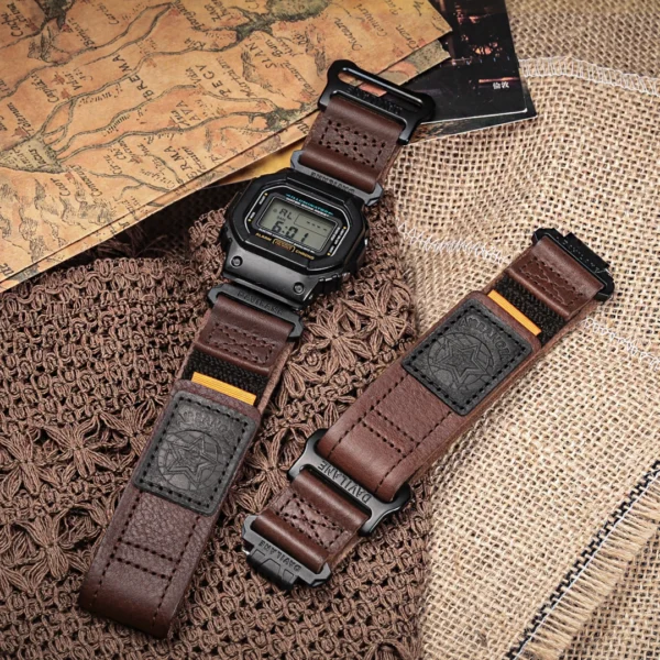 brown Air Ranger Leather Apple Bands for G-shock DW56001 Brown Leather Hook-and-Loop Watch Band for G-Shock DW-5600 / GW-M5610