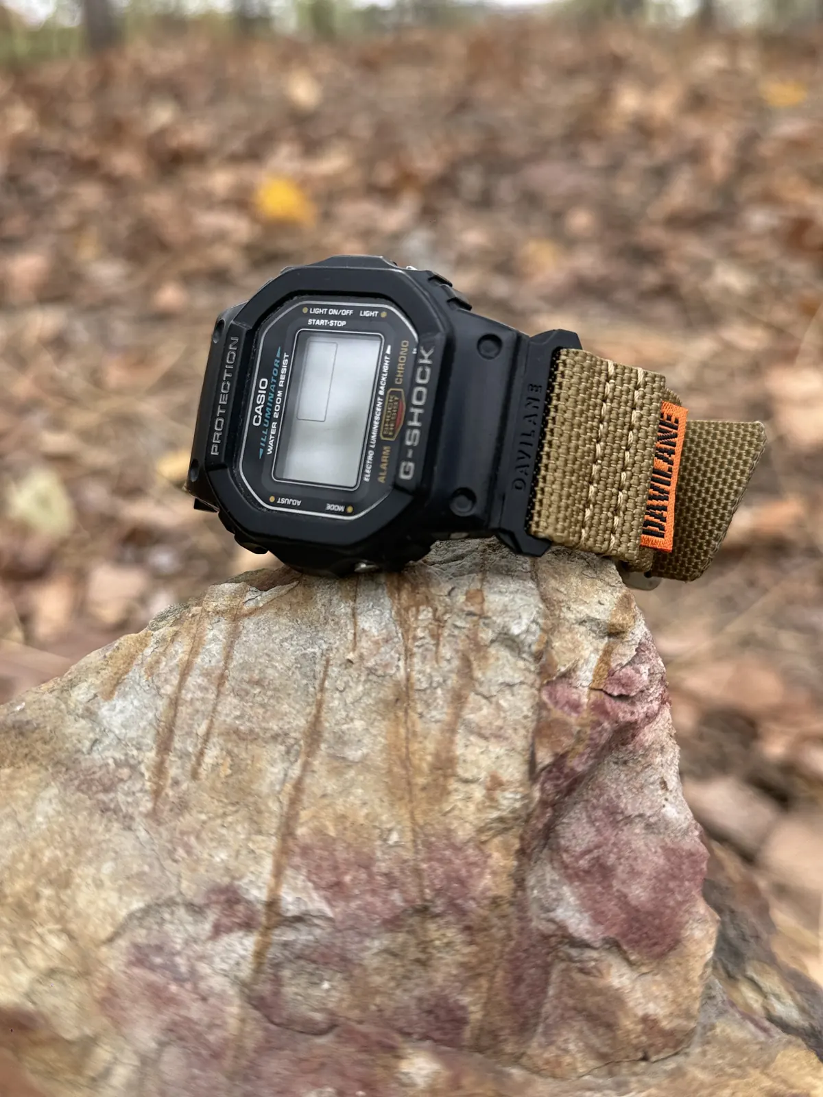 Black DAVILANE band installed on square G-Shock DW-5600