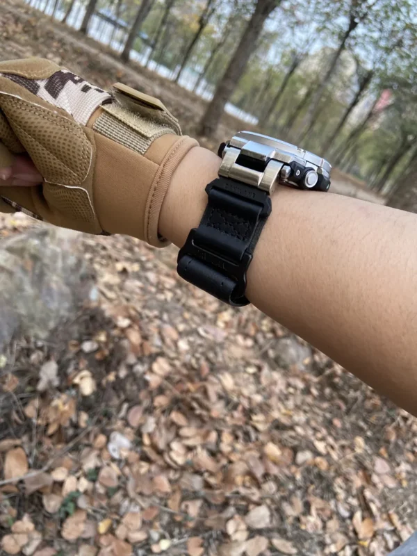 Black Leather Hook-and-Loop Watch Band for G-Shock GST-B100