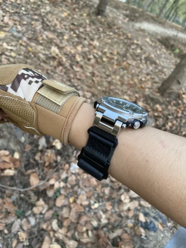 Black Leather Hook-and-Loop Watch Band for G-Shock GST-B100