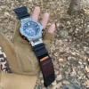 Black Leather Hook-and-Loop Watch Band for G-Shock GST-B100