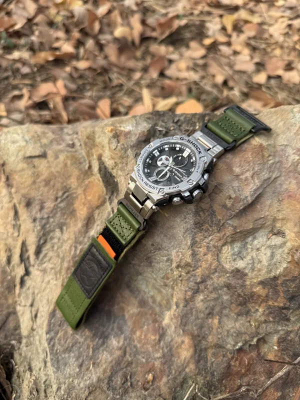 Green Leather Hook-and-Loop Watch Band for G-Shock GST-B100
