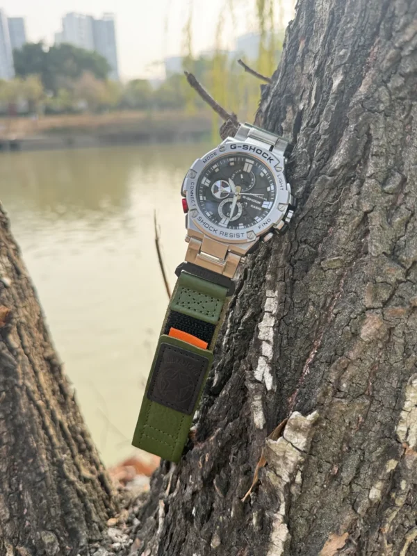 Green Leather Hook-and-Loop Watch Band for G-Shock GST-B100