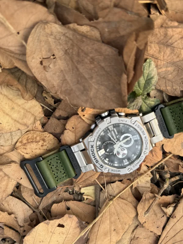 Green Leather Hook-and-Loop Watch Band for G-Shock GST-B100