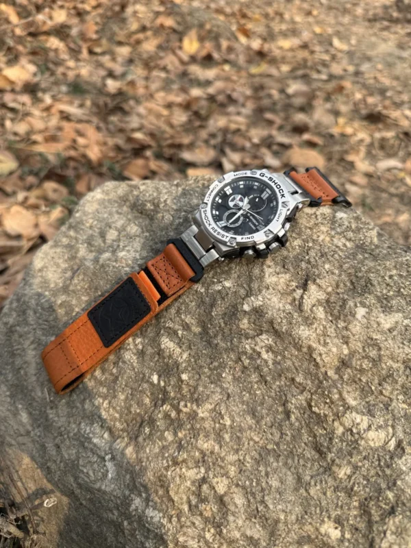 Orange Leather Hook-and-Loop Watch Band for G-Shock GST-B100