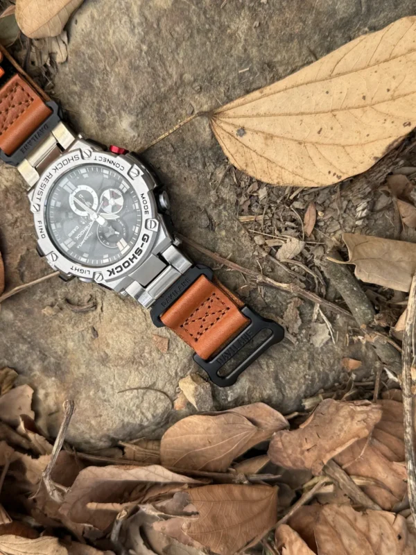 Orange Leather Hook-and-Loop Watch Band for G-Shock GST-B100