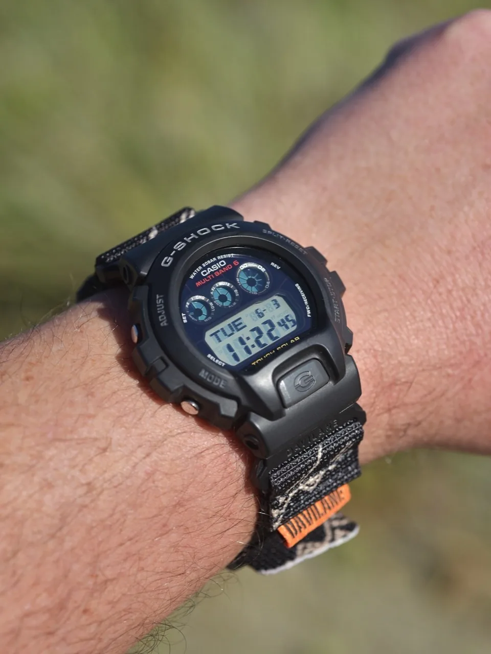 DAVILANE black MOLLE nylon watch band installed on G-Shock GW-6900