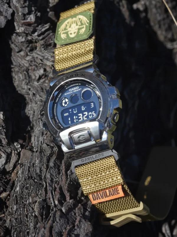 gw6900-davilane-silver-khaki-front-bark Coyote MOLLE Nylon Watch Band for G-Shock DW-6900 / GW-6900