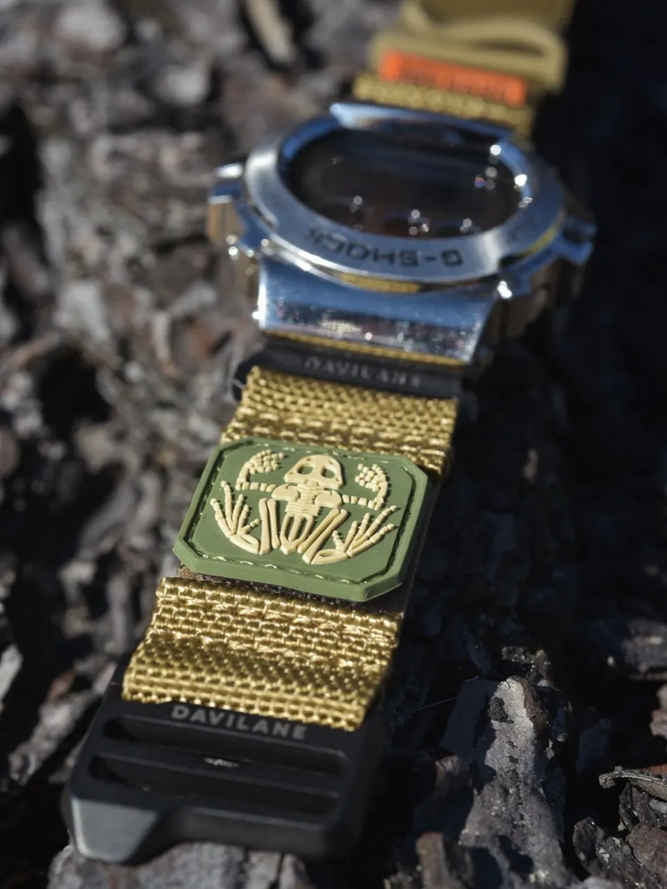 DAVILANE khaki MOLLE band with DIY patch on G-Shock GW-6900