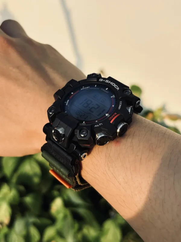 Black Leather Hook-and-Loop Watch Band for G-Shock GW-9500