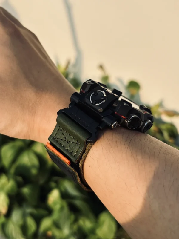 Black Leather Hook-and-Loop Watch Band for G-Shock GW-9500