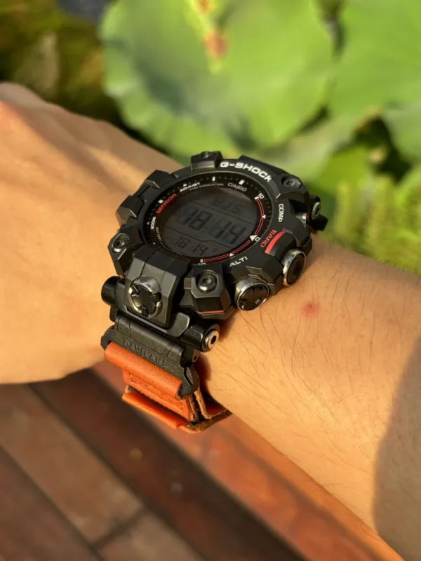 Orange Leather Hook-and-Loop Watch Band for G-Shock GW-9500