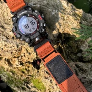 Orange Leather Hook-and-Loop Watch Band for G-Shock GW-9500