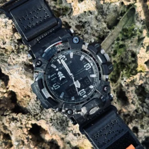 Black Leather Hook-and-Loop Watch Band for G-Shock GWG-2000