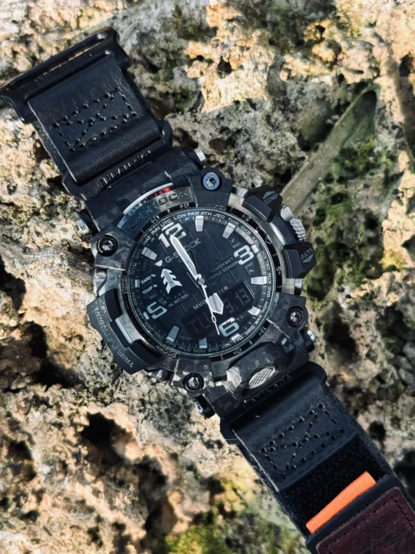 Black Leather Hook-and-Loop Watch Band for G-Shock GWG-2000