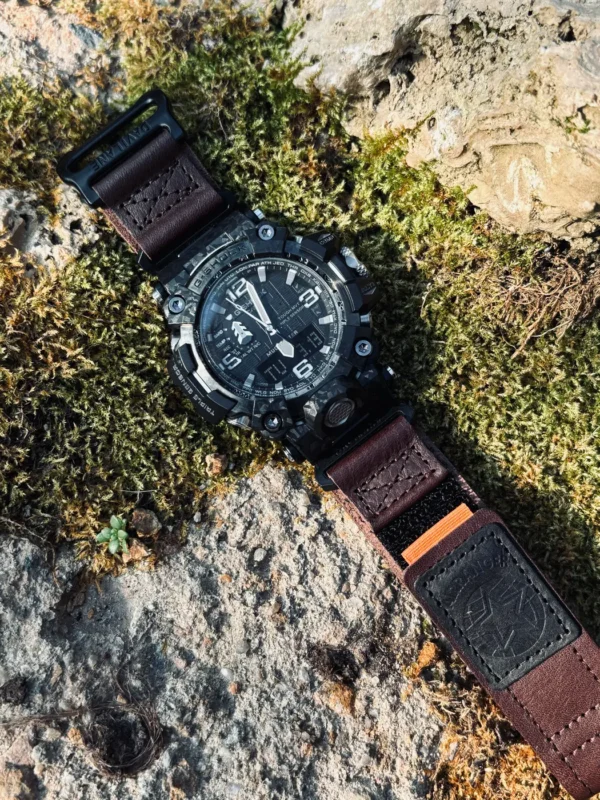 Brown Leather Hook-and-Loop Watch Band for G-Shock GWG-2000