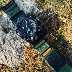 Green Leather Hook-and-Loop Watch Band for G-Shock GWG-2000