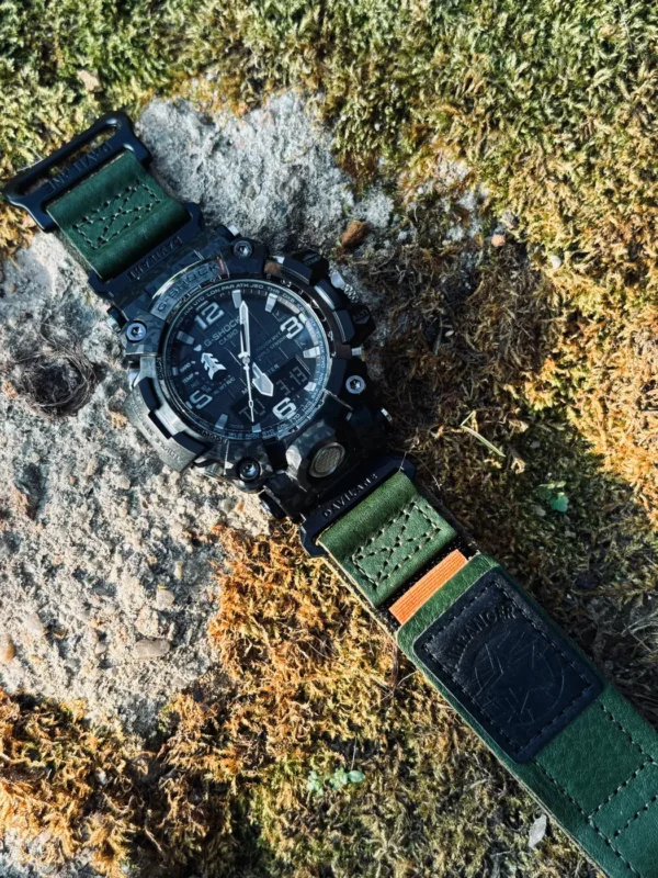 Green Leather Hook-and-Loop Watch Band for G-Shock GWG-2000