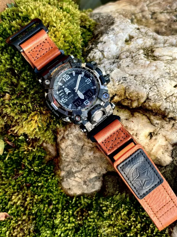 Orange Leather Hook-and-Loop Watch Band for G-Shock GWG-2000