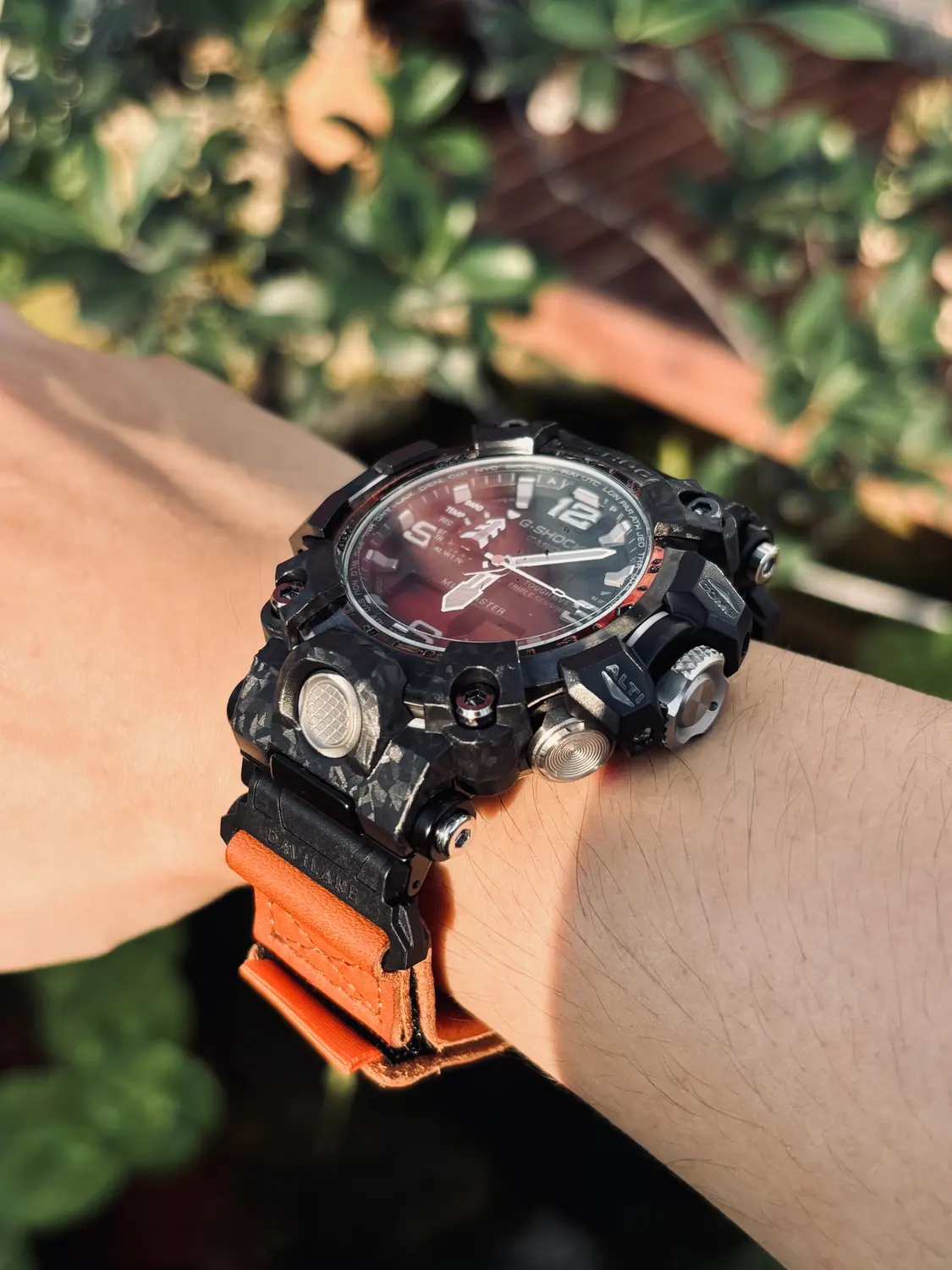 Orange Leather Hook-and-Loop Watch Band for G-Shock GWG-2000