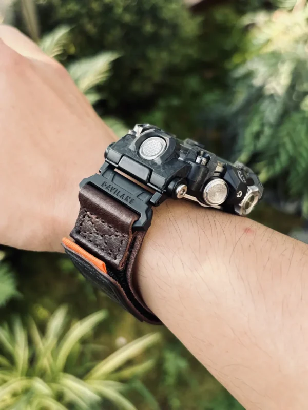 Orange Leather Hook-and-Loop Watch Band for G-Shock GWG-2000