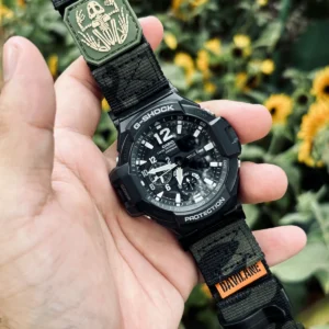 ga1100-dv01-camo-black-01 Camo Black DAVILANE MOLLE Nylon watch band installed on G-Shock GA-1000 / GA-1100 Gravity Master