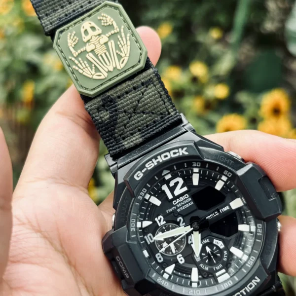 ga1100-dv01-camo-black-02 Camo Black DAVILANE MOLLE Nylon watch band installed on G-Shock GA-1000 / GA-1100 Gravity Master