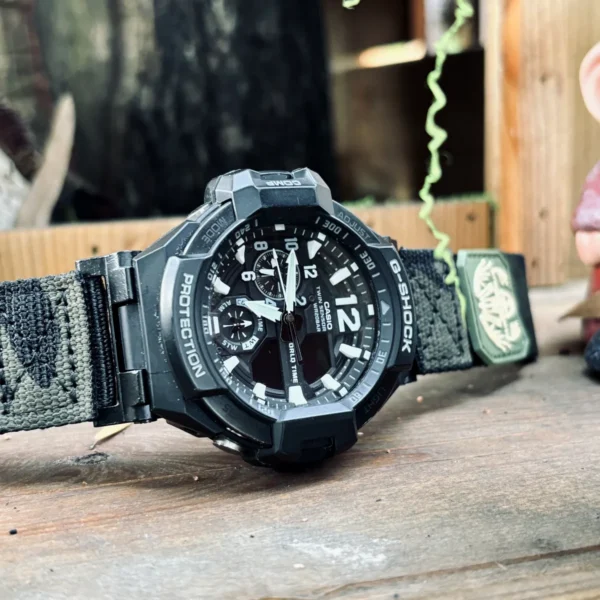 ga1100-dv01-camo-black-03 Camo Black DAVILANE MOLLE Nylon watch band installed on G-Shock GA-1000 / GA-1100 Gravity Master