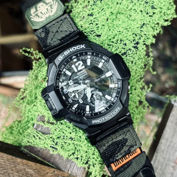 ga1100-dv01-camo-black-05 Camo Black DAVILANE MOLLE Nylon watch band installed on G-Shock GA-1000 / GA-1100 Gravity Master