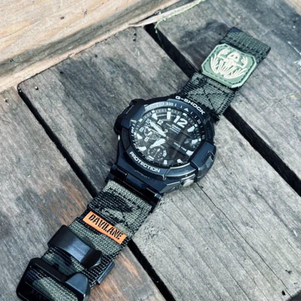 ga1100-dv01-camo-black-06 Camo Black DAVILANE MOLLE Nylon watch band installed on G-Shock GA-1000 / GA-1100 Gravity Master