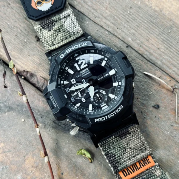 ga1100-dv01-camo-green-04 Camo Green DAVILANE MOLLE Nylon watch band installed on G-Shock GA-1000 / GA-1100 Gravity Master