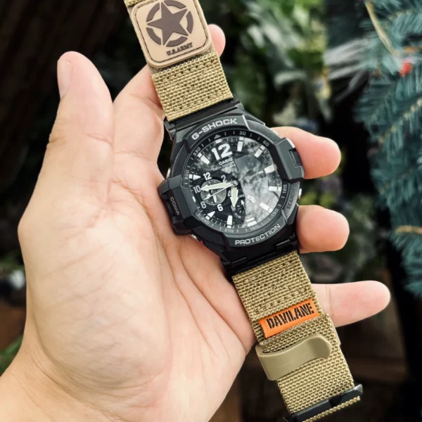 ga1100-dv01-coyote-03 Coyote DAVILANE MOLLE Nylon watch band installed on G-Shock GA-1000 / GA-1100 Gravity Master