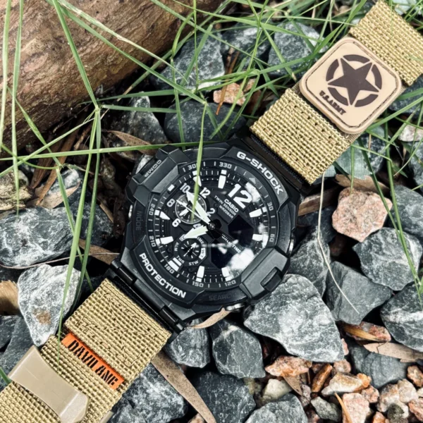 ga1100-dv01-coyote-04 Coyote DAVILANE MOLLE Nylon watch band installed on G-Shock GA-1000 / GA-1100 Gravity Master
