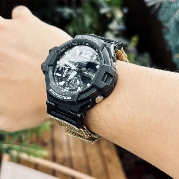 ga1100-dv01-coyote-05 Coyote DAVILANE MOLLE Nylon watch band installed on G-Shock GA-1000 / GA-1100 Gravity Master