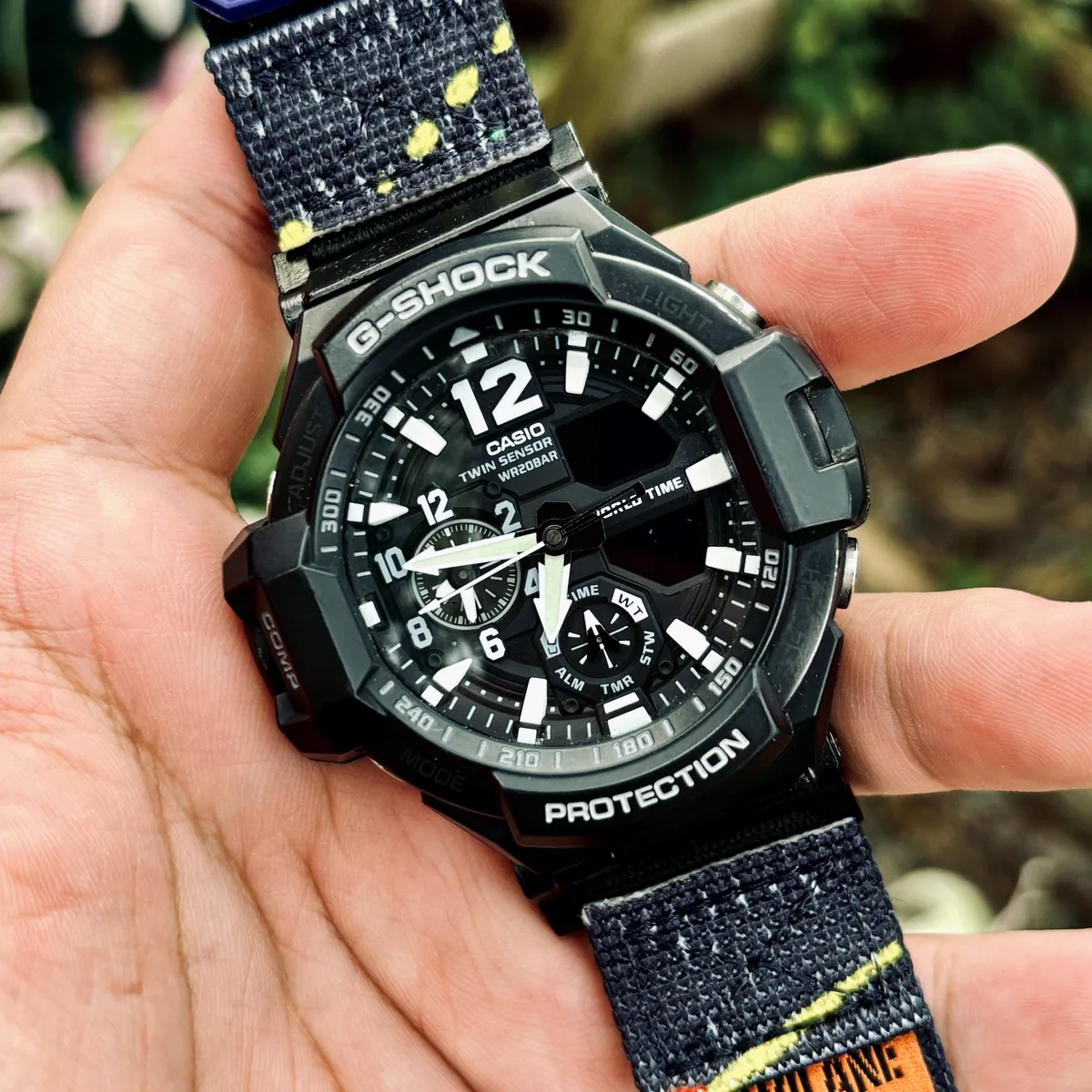 Neon Blue MOLLE Nylon on G-Shock GA-1000 / GA-1100 Gravity Master