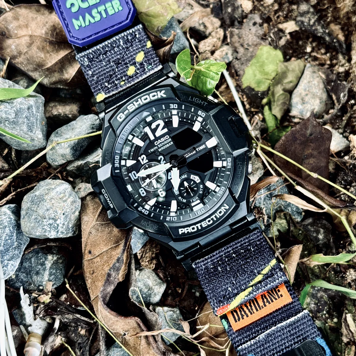 Neon Blue MOLLE Nylon on G-Shock GA-1000 / GA-1100 Gravity Master