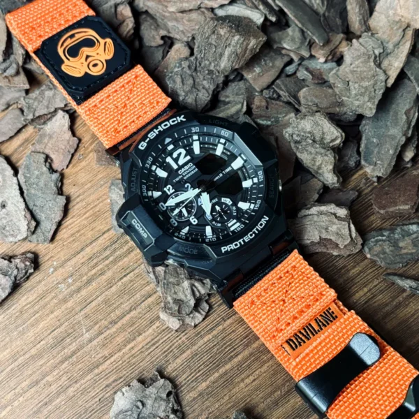 ga1100-dv01-orange-03 Orange DAVILANE MOLLE Nylon watch band installed on G-Shock GA-1000 / GA-1100 Gravity Master