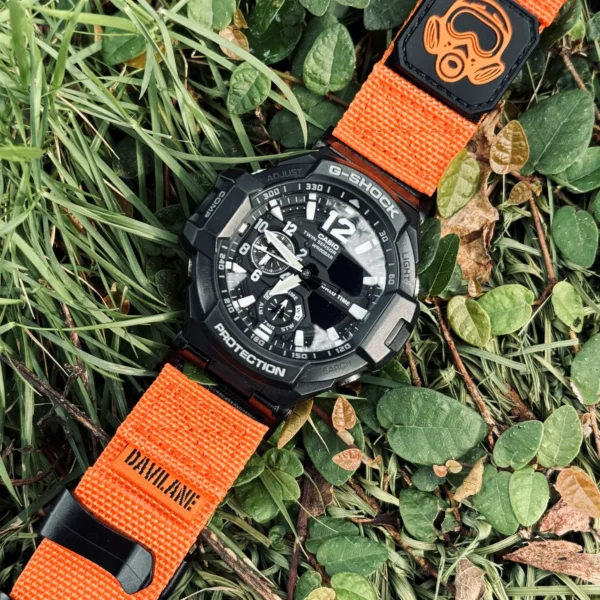 ga1100-dv01-orange-04 Orange DAVILANE MOLLE Nylon watch band installed on G-Shock GA-1000 / GA-1100 Gravity Master